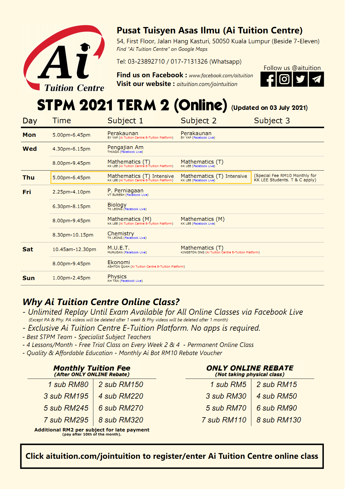 STPM Term 2 Intensive Online Class Timetable