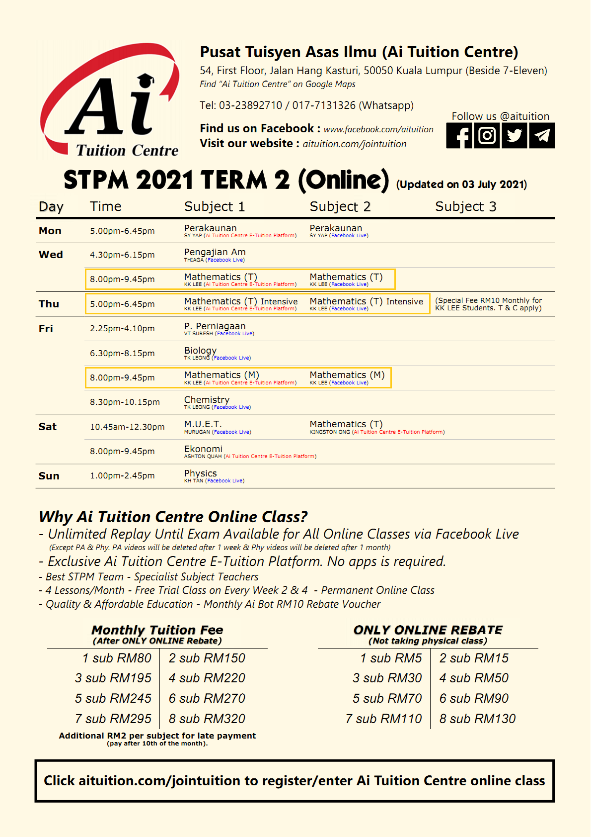 STPM Term 2 Online Class Timetable