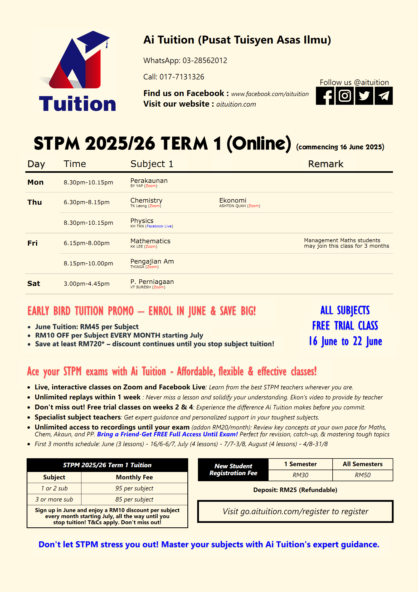 2025 06 Term 1 Timetable